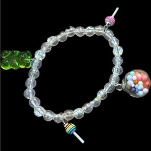 Kids Clear Beaded Bracelet with Green Bear Charm